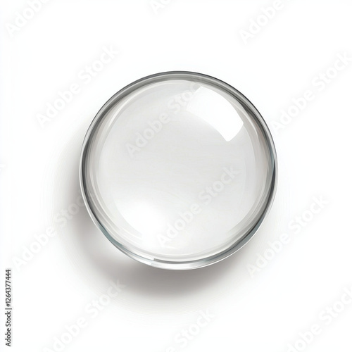 Transparent glass sphere with soft shadow on white background, 3D Botton call to action Icon isolated design on white background