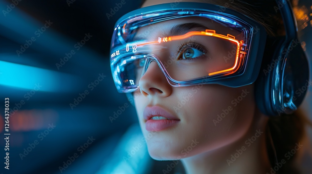 Futuristic technology showcase urban setting portrait neon lights close-up virtual reality concept Futuristic technology showcase urban setting portrait neon lights close-up virtual reality concept
