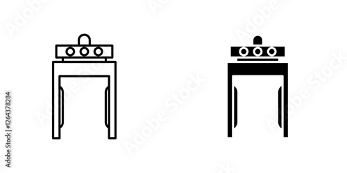 Metal detector icons. stroke line and black solid icons