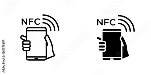 NFC communication icons. stroke line and black solid icons