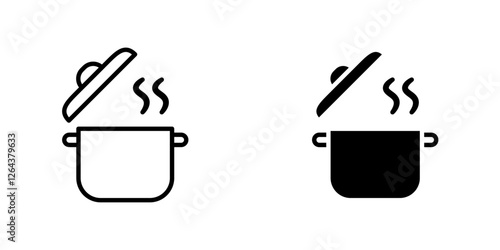 Pot icons. stroke line and black solid icons