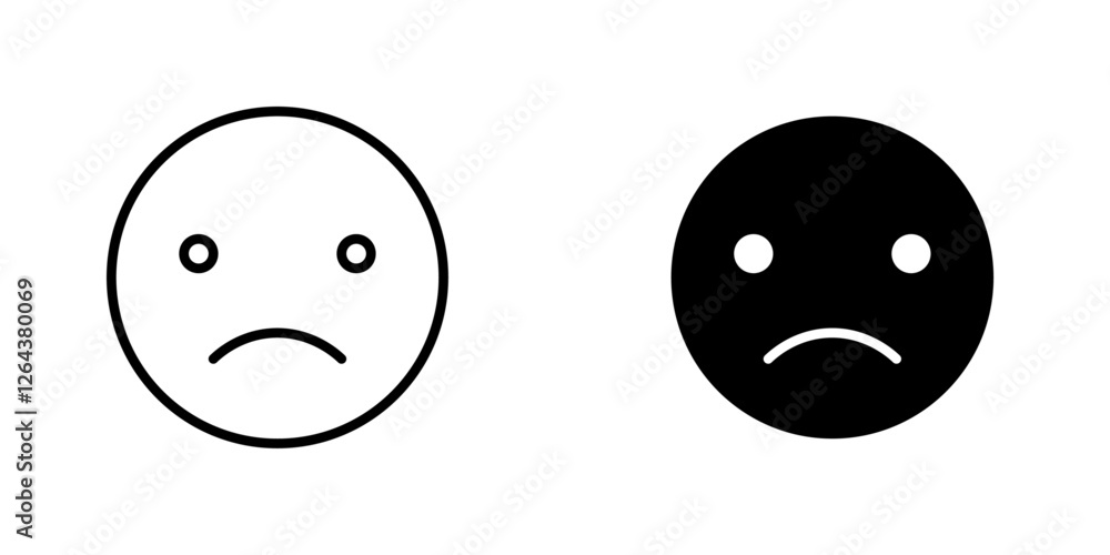 Sad icons. stroke line and black solid icons Sad icons. stroke line and black solid icons