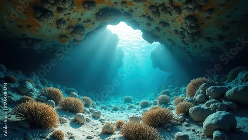 Wallpaper Mural Underwater cave with sunlight streaming through rocky opening into clear water	 Torontodigital.ca