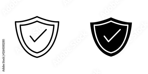 Shield check icons. stroke line and black solid icons