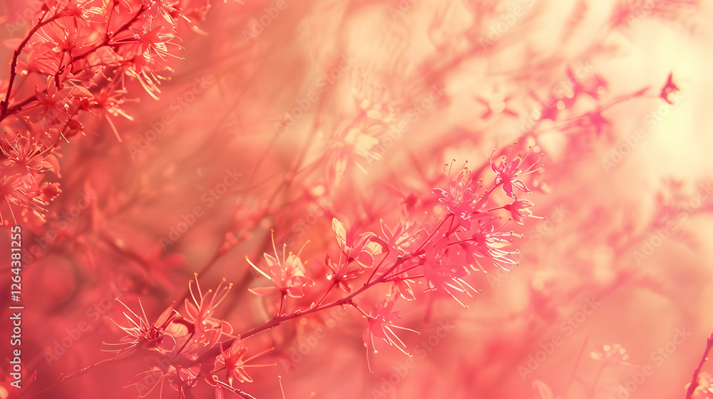 Delicate pink blossoms softly illuminated by sunlight, creating a dreamy atmosphere in a serene garden Delicate pink blossoms softly illuminated by sunlight, creating a dreamy atmosphere in a serene garden