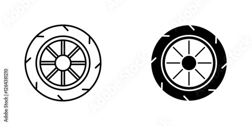 Tire icons. stroke line and black solid icons
