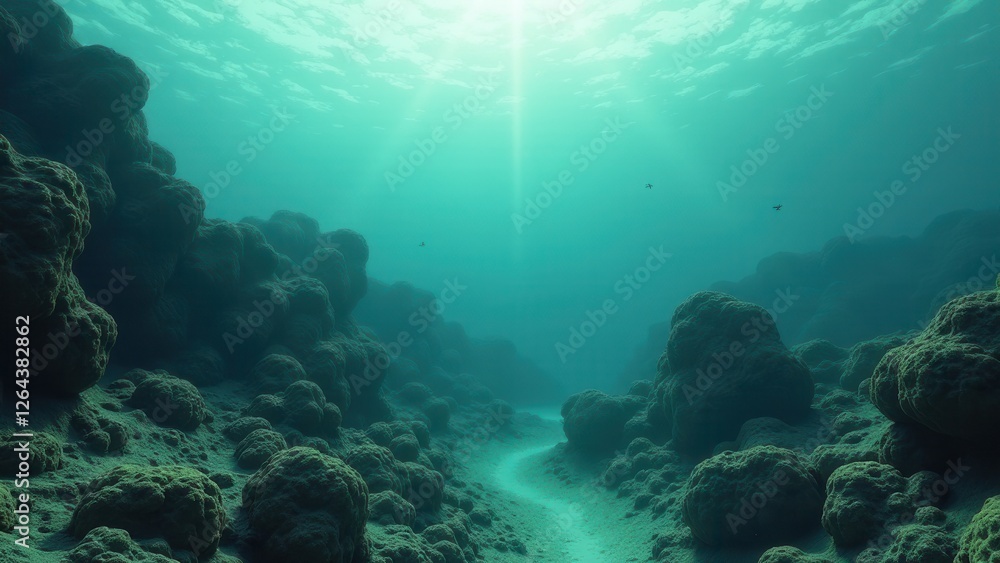 Fototapeta premium Underwater view of towering coral formations resembling ancient pillars 