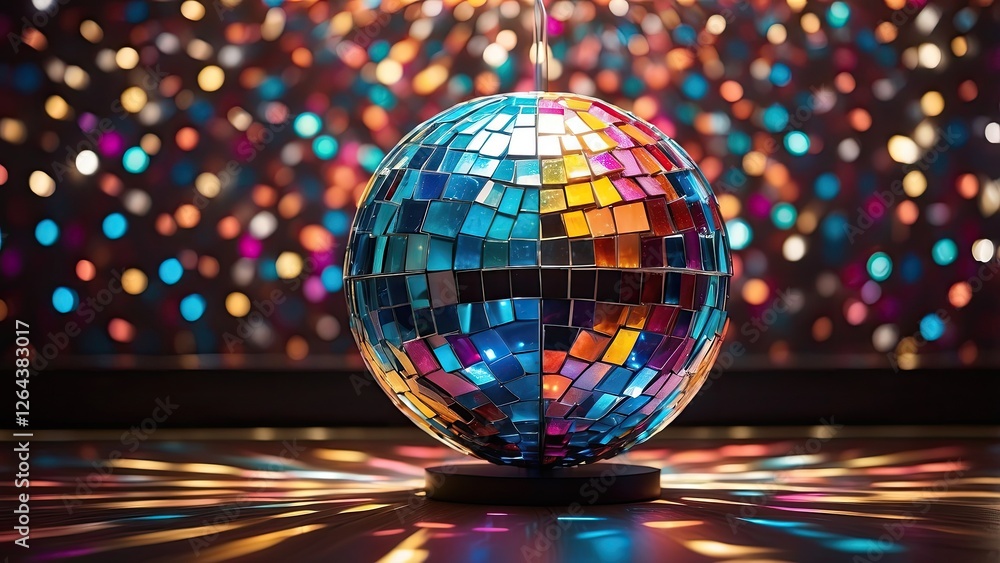 Fototapeta premium Disco Ball Party Banner with Colorful Lights and Copy Space