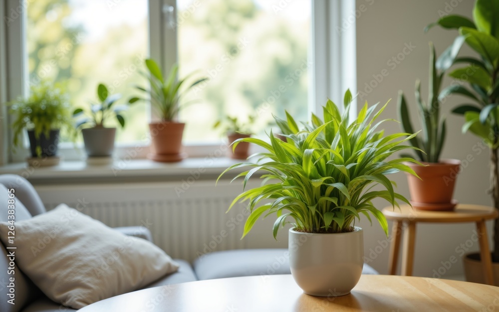 A cozy indoor space featuring various lush plants arranged around a comfortable seating area. A cozy indoor space featuring various lush plants arranged around a comfortable seating area.