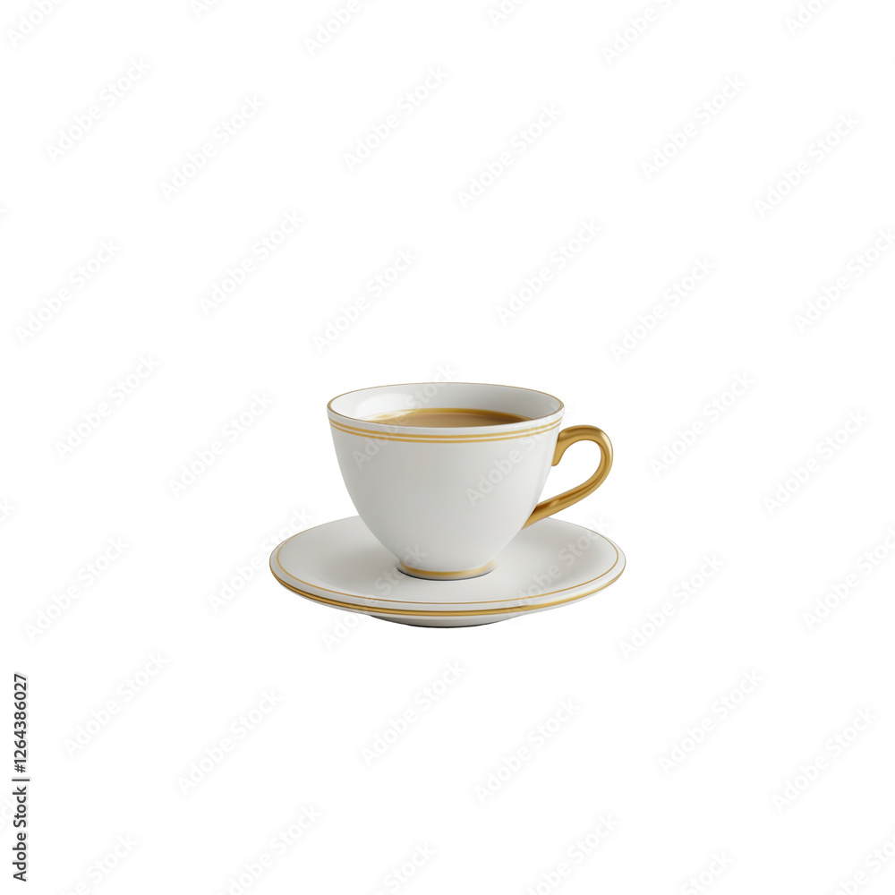 Elegant Gold-Trimmed Coffee Cup and Saucer with Espresso Elegant Gold-Trimmed Coffee Cup and Saucer with Espresso