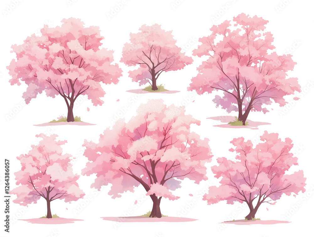 Obraz premium 春を彩る桜の木のイラスト｜ナチュラルな背景素材