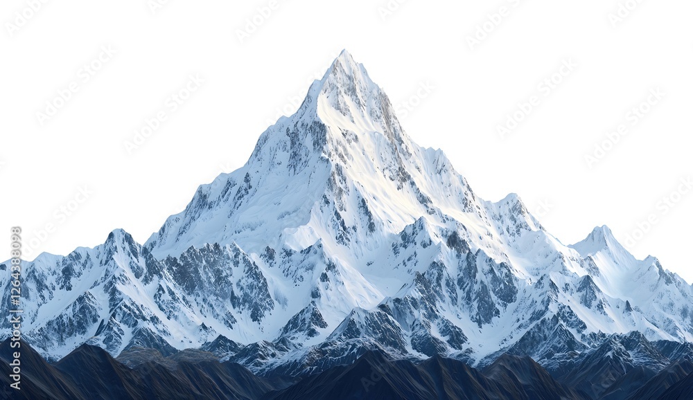 Majestic Snow-Capped Mountain Against Bright Sky Background Majestic Snow-Capped Mountain Against Bright Sky Background