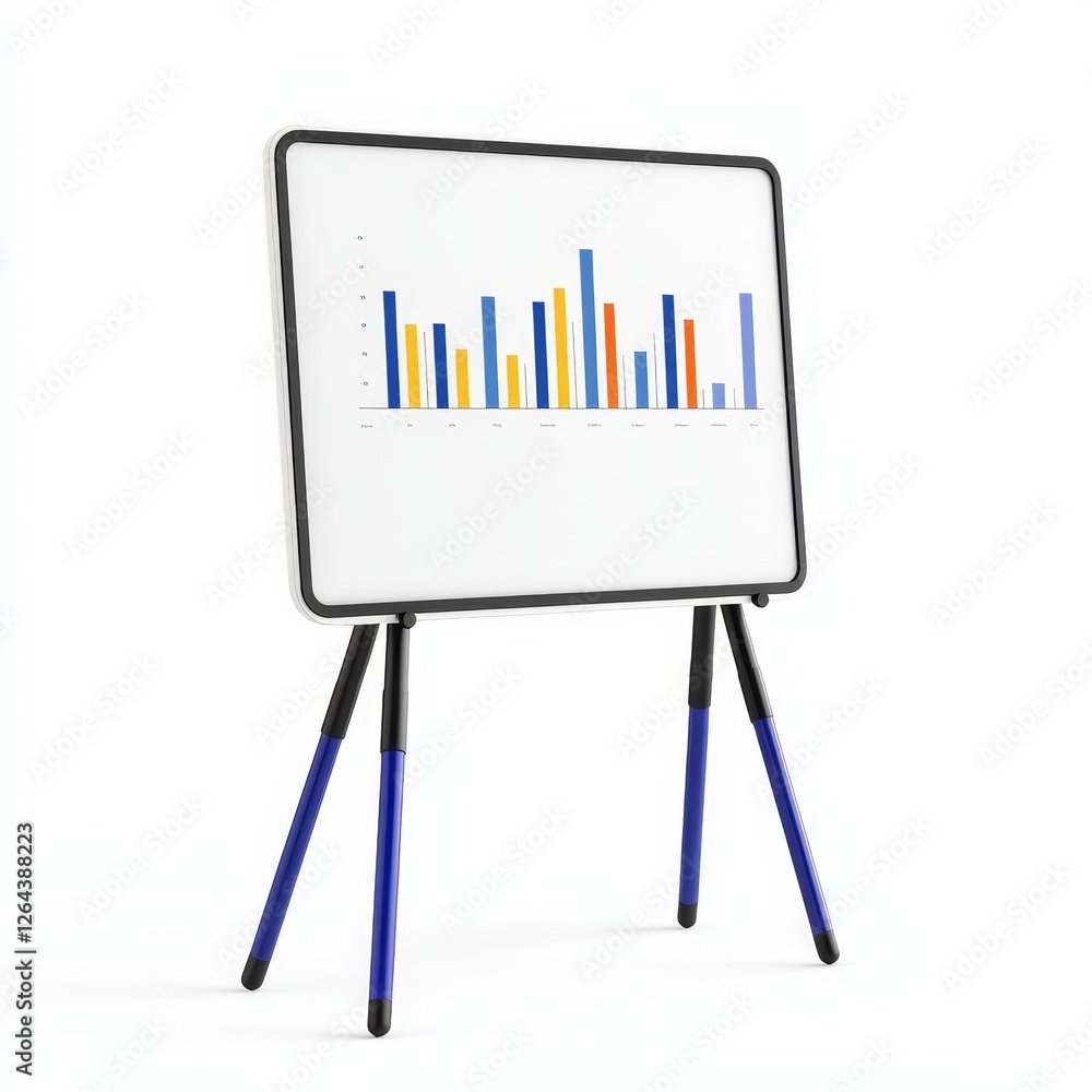 E-learning innovation technology concept. Whiteboard with colorful bar graph on a stand.