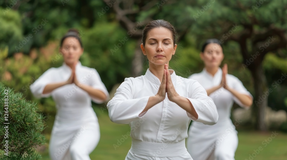 Women in a group serenity, peace, and relaxation concept. Women practicing yoga outdoors in serene white attire. Women in a group serenity, peace, and relaxation concept. Women practicing yoga outdoors in serene white attire.