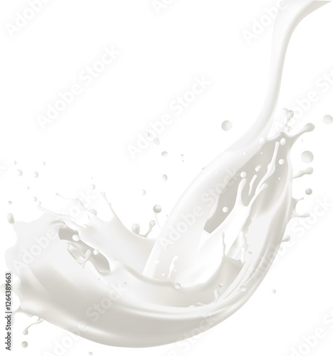 Milk splash isolated on transparent background. Realistic vector illustration, Gradient Mesh