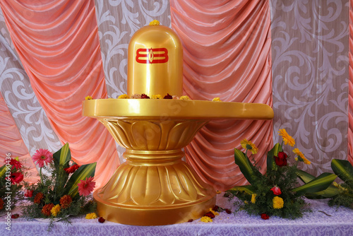  Shiva Lingam, religious symbol, worship, divine, stone, temple, Kumbh mela, Prayag raj, ISHA, Adi yogi, brahma Kumari, floral, India. photo