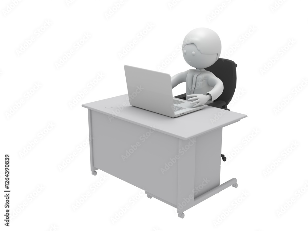 ノートパソコンを操作する、机の前のビジネスマン