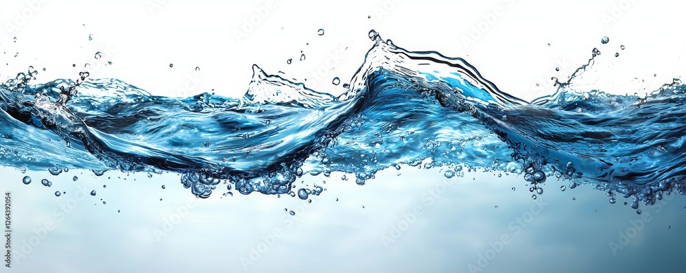 Obraz premium A dynamic splash of clear blue water, showcasing waves and droplets against a light background.