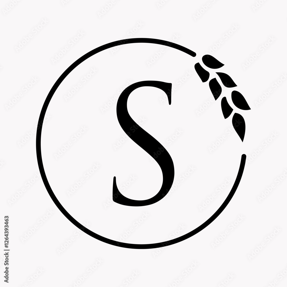 Monogram Letter S Bakery Logo Concept With Grain Wheat Symbol Vector Template Monogram Letter S Bakery Logo Concept With Grain Wheat Symbol Vector Template