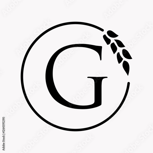 Monogram Letter G Bakery Logo Concept With Grain Wheat Symbol Vector Template