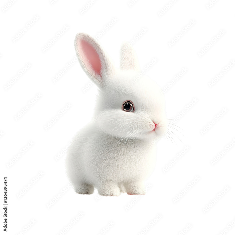 Adorable White Bunny Rabbit Sitting, 3D Render Adorable White Bunny Rabbit Sitting, 3D Render