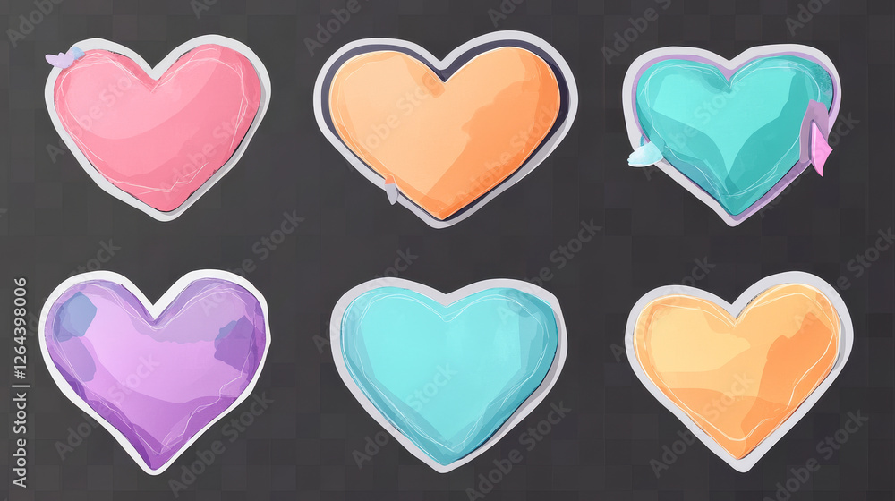 Realistic set of sticker tape label mockups isolated on transparent background. Vector illustration of heart, rhombus, rectangle shape patches with blank wrinkled texture. Sale or price tag template