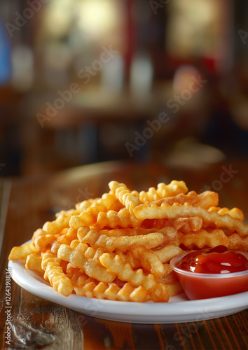 Wallpaper Mural A plate of delicious crinkle-cut fries served with a side of rich and tangy ketchup, perfect for snacking or enjoying as a meal. Torontodigital.ca