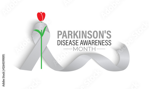 Vector graphic of Parkinson's Disease awareness month is observed every year in April. A mix of red tulips, brain illustrations. The red tulip and Realistic Ribbon. Posters, flyers, banners, cards.