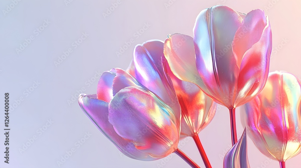 Iridescent Tulips with Futuristic Glow on Clean White Background Iridescent Tulips with Futuristic Glow on Clean White Background
