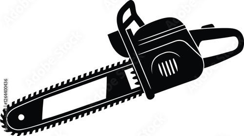 Chainsaw vector illustration, Chainsaw silhouette or line art vector icon with transparent background