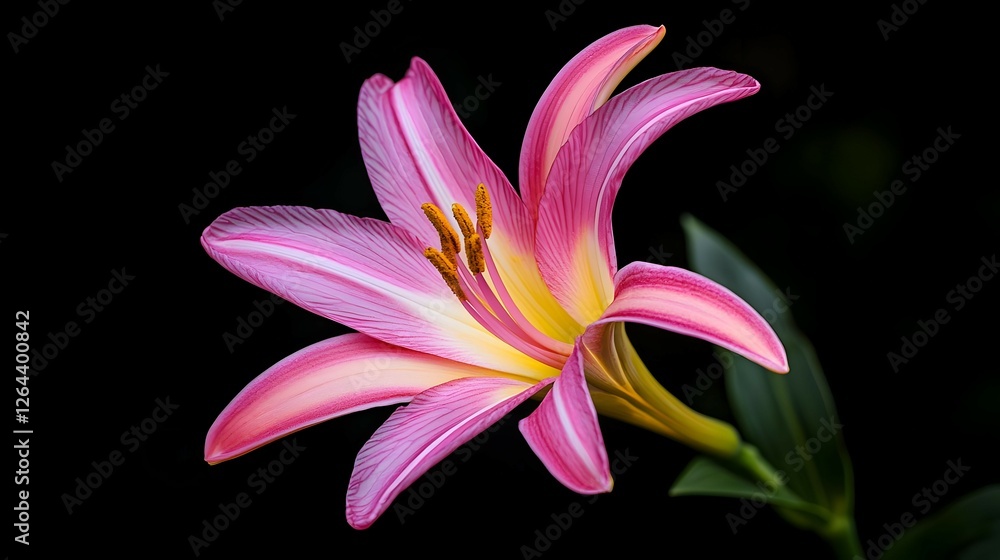 Naklejka premium Pink Lily Flower Close Up on Black Background