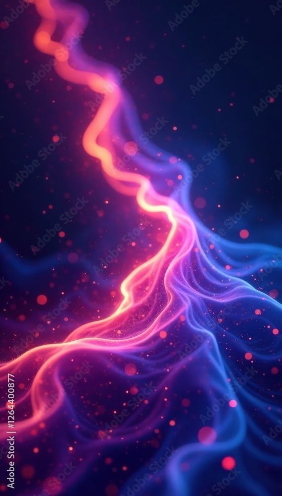 Wavy currents of iridescent plasma swirl through an empty space, energy, fluid Wavy currents of iridescent plasma swirl through an empty space, energy, fluid