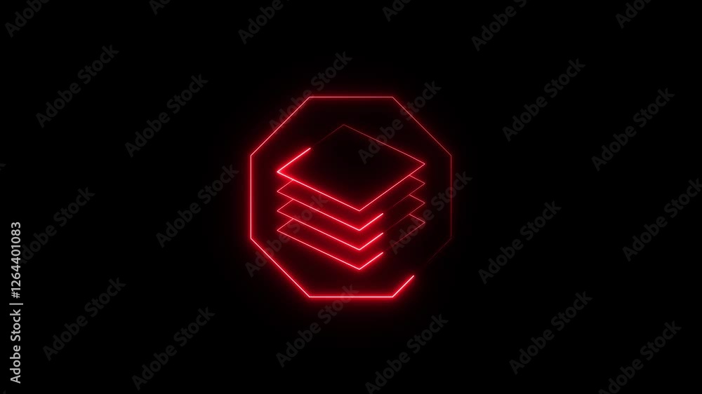 Neon glowing layers icon animation on black background. Levels hierarchy motion graphics. Stack icon 4k video footage. Neon glowing layers icon animation on black background. Levels hierarchy motion graphics. Stack icon 4k video footage.