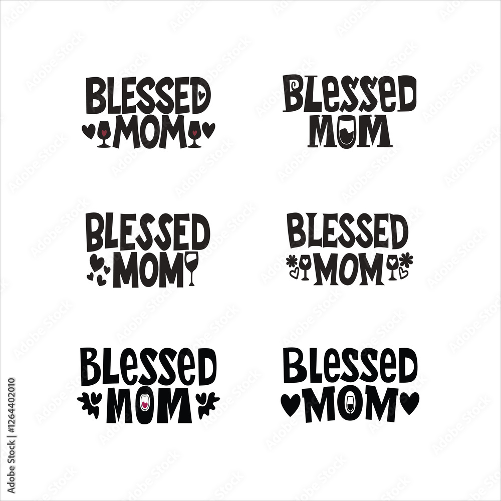 Happy Mother's Day Typography Vector Illustration Bundle on White Background Happy Mother's Day Typography Vector Illustration Bundle on White Background