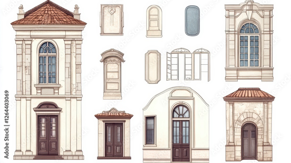 Obraz premium Collection of Architectural Door and Window Designs in Various Styles