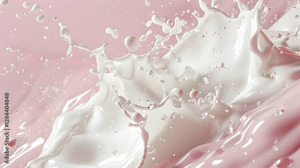 Abstract splash of white liquid against a soft pink background, creating a dynamic and artistic effect Abstract splash of white liquid against a soft pink background, creating a dynamic and artistic effect