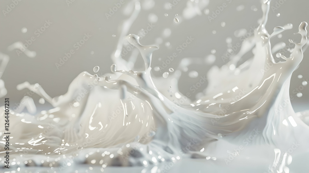 Dynamic splash of white liquid creating intricate patterns against a soft background, capturing movement Dynamic splash of white liquid creating intricate patterns against a soft background, capturing movement