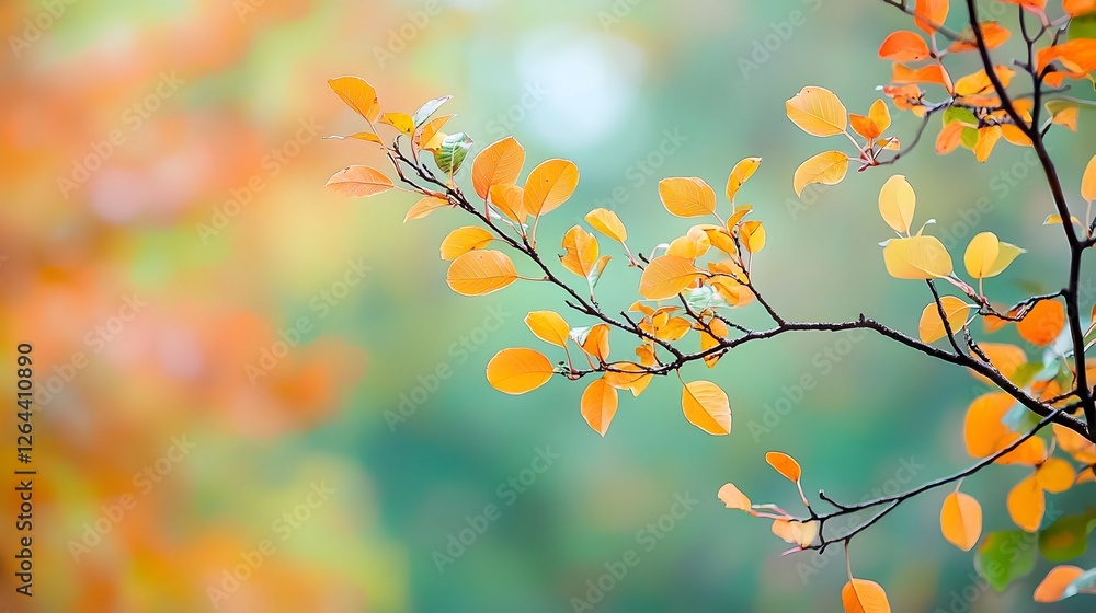 Orange and Yellow Autumn Leaves on Branch Orange and Yellow Autumn Leaves on Branch