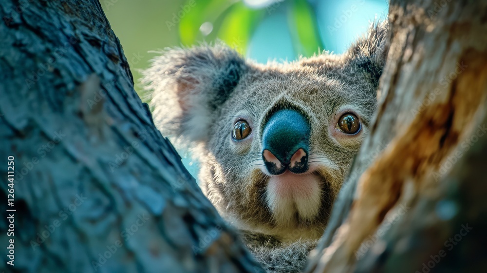 Detailed Close Up of a Koala on a Tree Branch in Natural Soft Lighting Detailed Close Up of a Koala on a Tree Branch in Natural Soft Lighting
