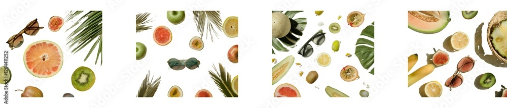 Sunny bright flat lay of summer fruit and sunglasses Sunny bright flat lay of summer fruit and sunglasses