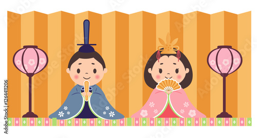 ひな祭り_雛人形_おひなさま（金屏風）殿と姫