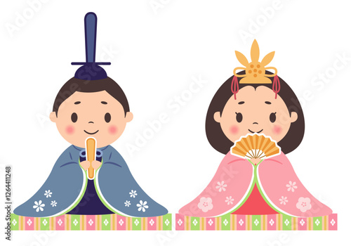 ひな祭り_雛人形_おひなさま（背景白）殿と姫