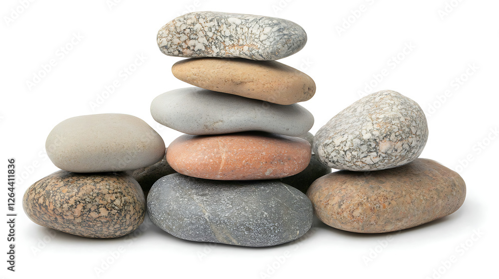 Stacked Smooth Stones for Relaxation and Meditation on a Pure White Background Stacked Smooth Stones for Relaxation and Meditation on a Pure White Background