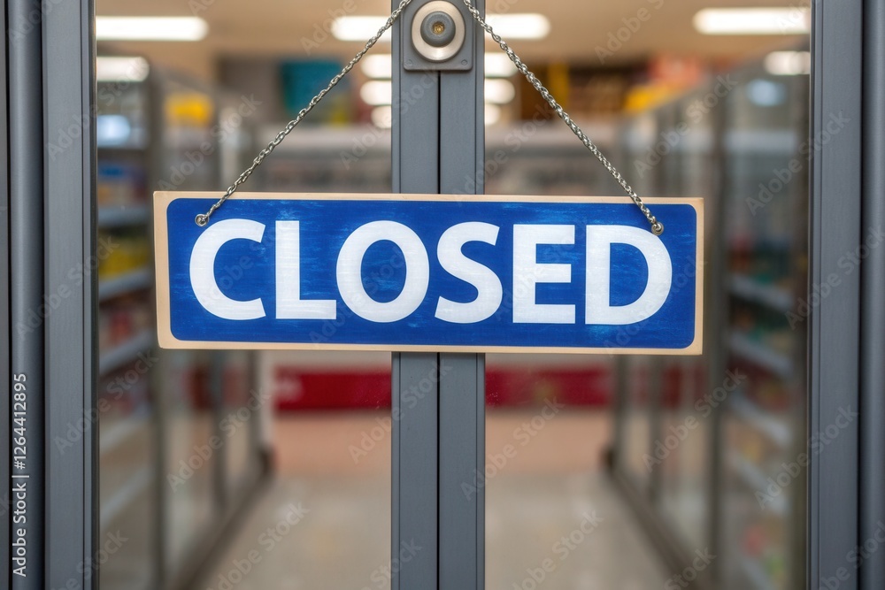 Closed sign hanging from old shop store door. Concept for Small business disruption Closed sign hanging from old shop store door. Concept for Small business disruption
