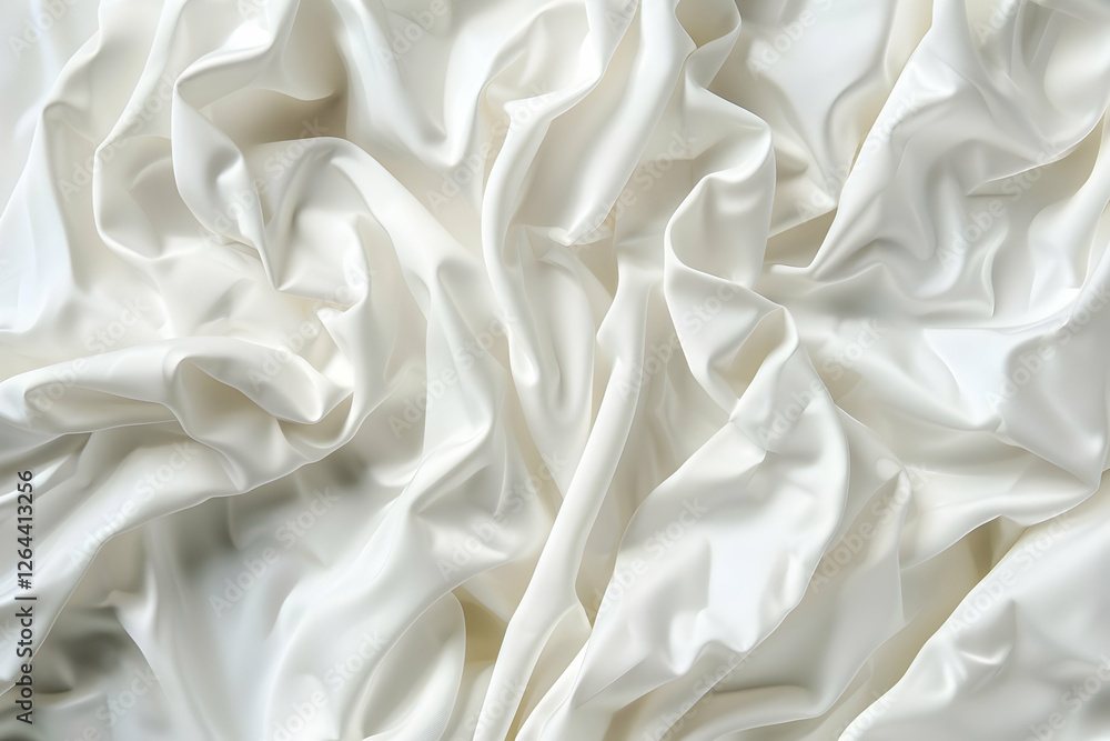Smooth, crumpled white satin fabric creating an elegant texture, suitable for fashion or decor Smooth, crumpled white satin fabric creating an elegant texture, suitable for fashion or decor