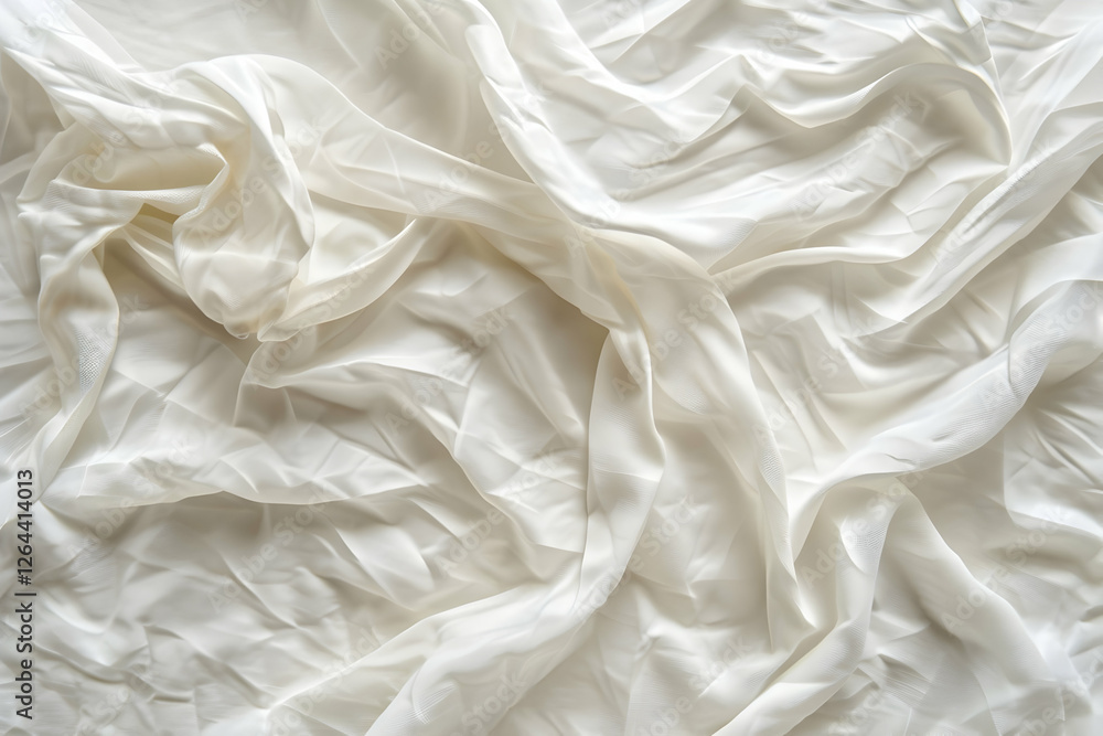 Soft, flowing white silk fabric draped elegantly, creating a serene and luxurious background atmosphere Soft, flowing white silk fabric draped elegantly, creating a serene and luxurious background atmosphere