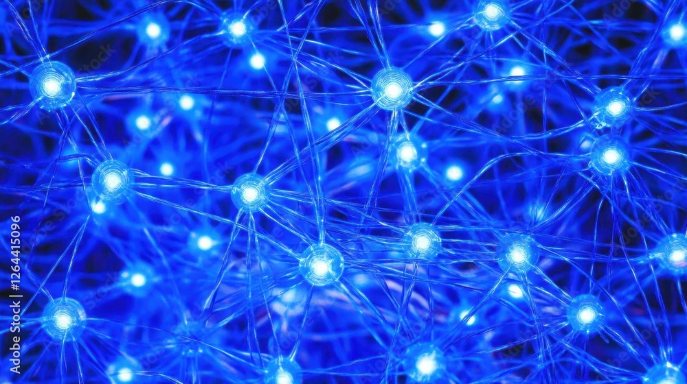 Blue Light Network Connecting Nodes with Bright Glowing Points Blue Light Network Connecting Nodes with Bright Glowing Points
