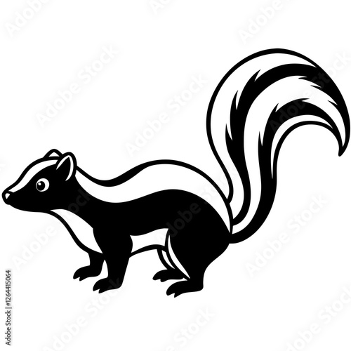 Cute Silhouette Skunk Line Art Black Vector Carton Illustration