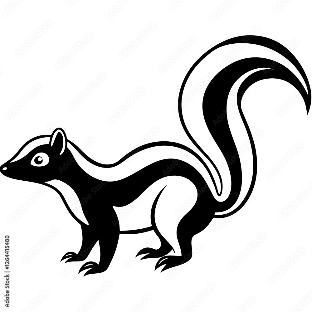 Cute Silhouette Skunk Line Art Black Vector Carton Illustration Cute Silhouette Skunk Line Art Black Vector Carton Illustration