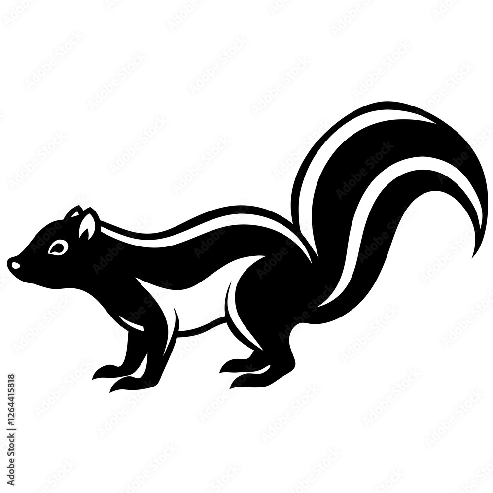 Cute Silhouette Skunk Line Art Black Vector Carton Illustration Cute Silhouette Skunk Line Art Black Vector Carton Illustration